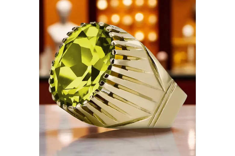 Artesanía vintage Anillo Peridoto amarillo Oro amarillo de 14 quilates vrc048y